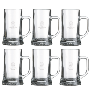 Engraved glass beer mug - set of 6