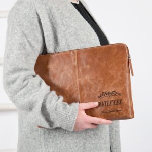 Leather laptop sleeve - Brown - 17 inch