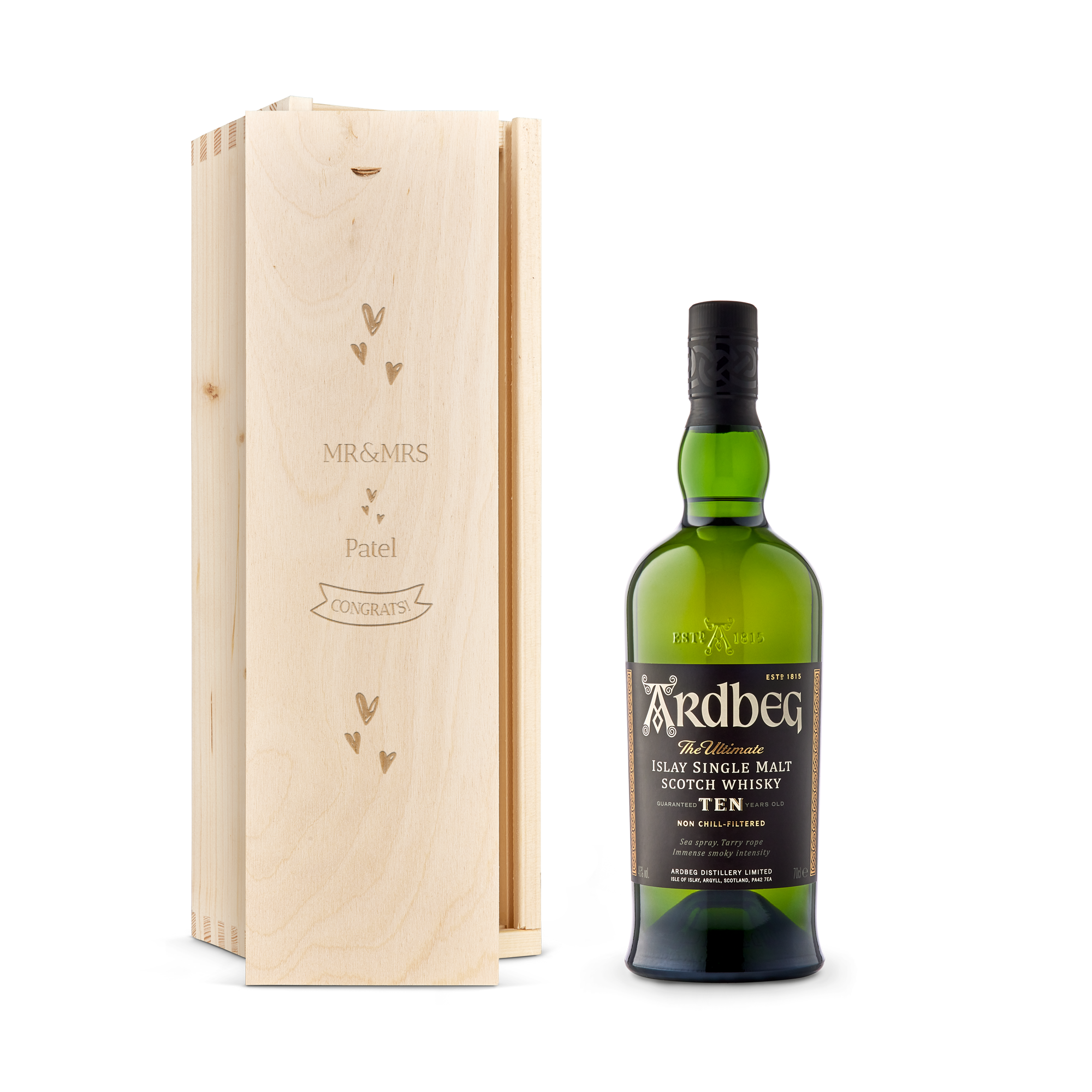 Whisky in engraved case - Ardberg 10 Years