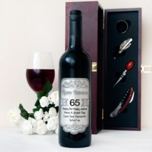 65th Birthday Personalised Red Wine with Pewter Wine Label
