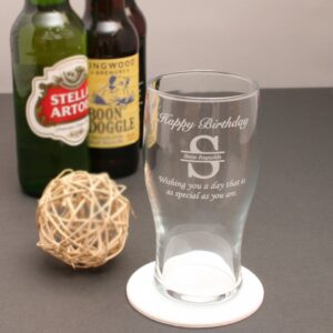 Personalised Pint Glass With A Monogramed Design