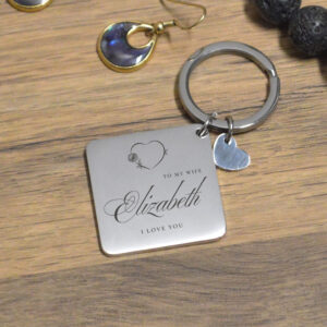 Personalised Valentine's Day Square Keyring Heart Design