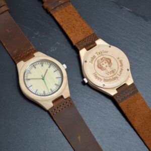 Zodiac Design Engraved Wooden Wrist Watch