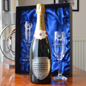 Personalised Pewter Shield Champagne Gift Set With Wreath Flutes